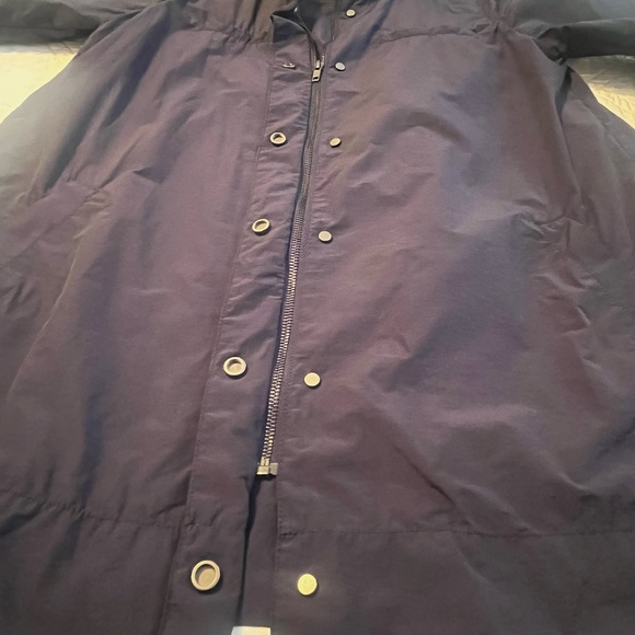 Eileen Fisher Organic Outdoor Cotton Anorak Jacket Navy Pockets Packable Hood MD - Picture 3 of 11